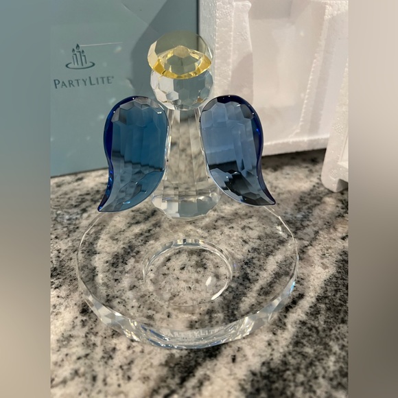 New in Box - PARTYLITE CRYSTAL ANGEL with Blue Wings and Gold Halo- Tea Light